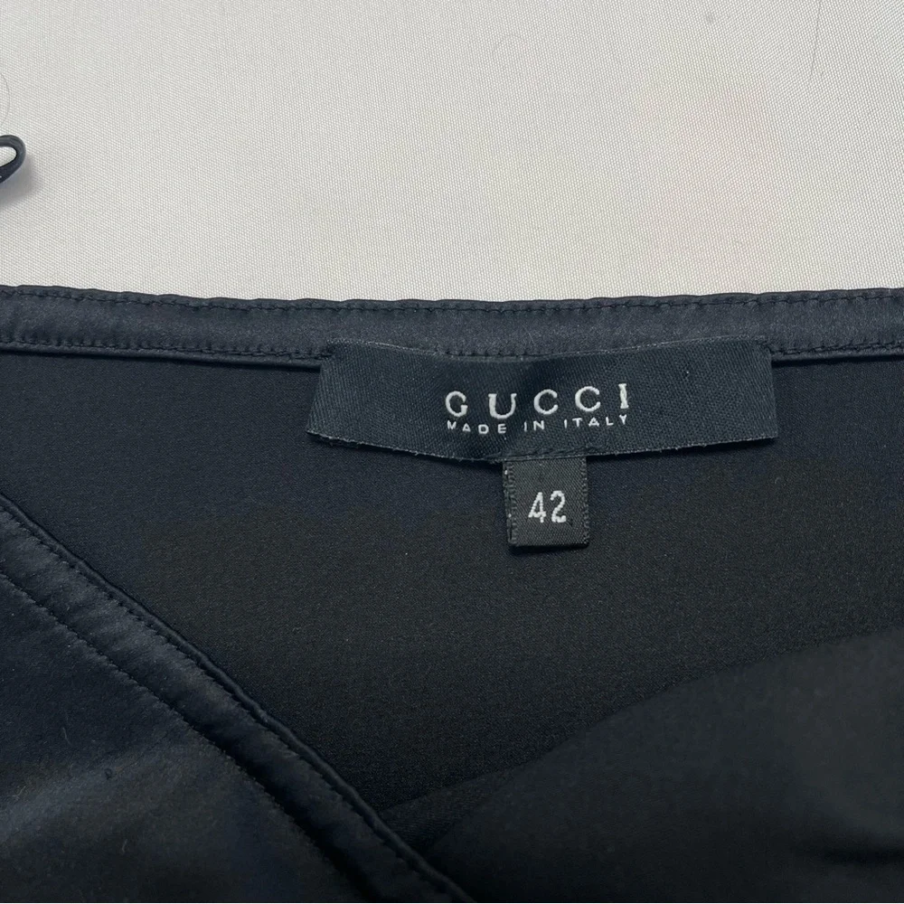 Gucci Black Silk Wrap Gathered Bow Tie Flower Waist Detail Pencil Skirt Size 42